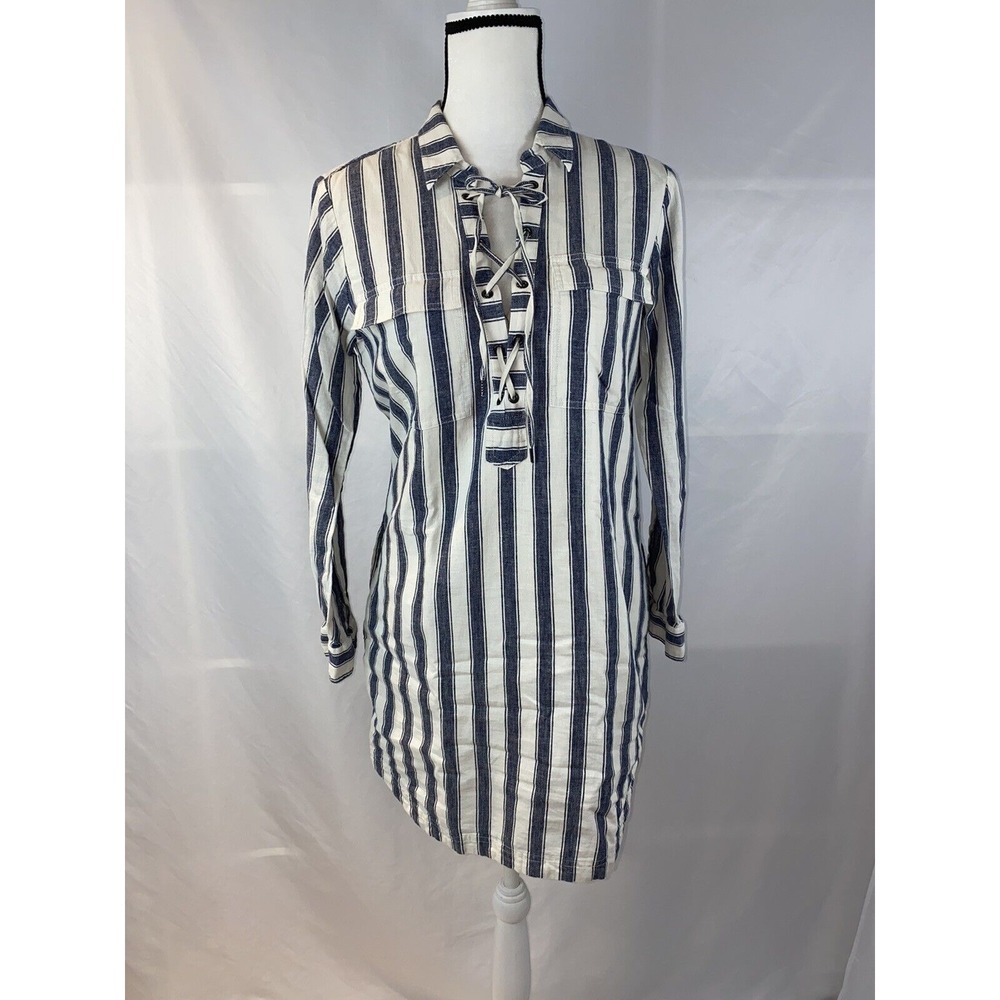 Madewell Striped Lace-Up Linen Blend Shirtdress - Size S